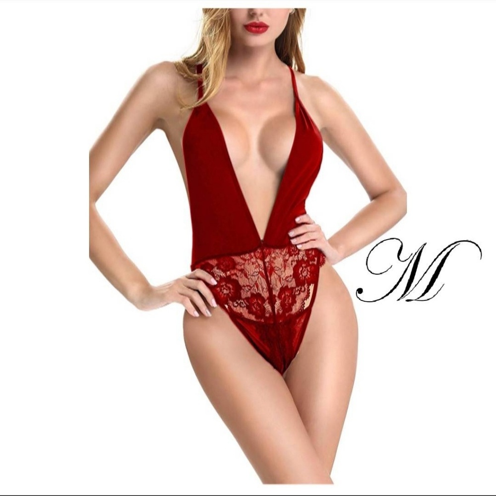 Low Cut Vneck Lace Strappy Sexy Lingerie Bodysuit